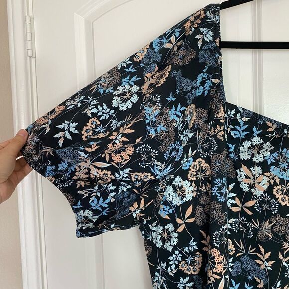 Boho Cottagecore Black Floral Puff Sleeve Mini Dress, Feminine Muti tear size 3X - Picture 5 of 8